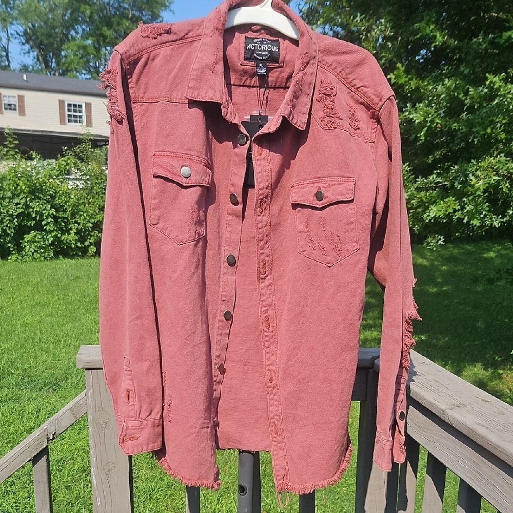 Victorious Los Angeles Brick Denim Shirt XL DK158 Distressed Button Down